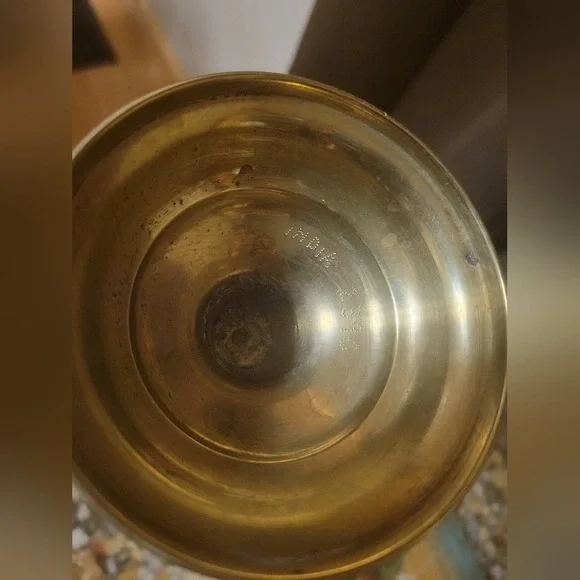 Vintage Brass Vase Leaves red flowers Engraved Etched India MCM 10" 1950's - Picture 6 of 8